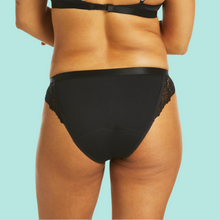 Load image into Gallery viewer, LUXE LACE TANGA PERIOD BRIEF BLACK