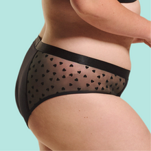 Load image into Gallery viewer, ADULT LUXE HEARTS MIDI PERIOD BRIEF BLACK