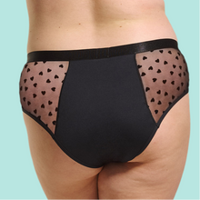 Load image into Gallery viewer, ADULT LUXE HEARTS MIDI PERIOD BRIEF BLACK