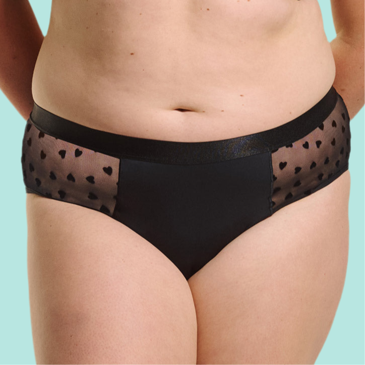 ADULT LUXE HEARTS MIDI PERIOD BRIEF BLACK